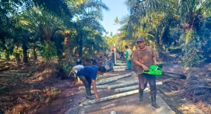 Warga RT 02 Dusun Tengah,Desa Dataran Pinang,Kecamatan Kuala Betara, Kabupaten Tanjung Jabung Barat saat gelar gotong royong