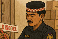Ilustrasi petugas Bea Cukai saat segel gudang rokok ilegal.
