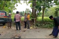 Sejumlah pihak kepolisian Kabupaten Sampang saat melakukan olah Tempat Kejadian Perkara (TKP) pembegalan disertai pembakaran pria asal Sidoarjo, oleh pelaku tak dikenal di Desa Penyapen, Kecamatan Jrengik, Kabupaten Sampang, Madura.